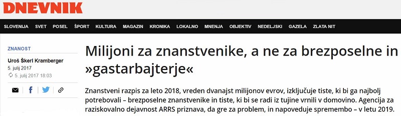 Izjava o razpisu ARRS za podoktorske projekte